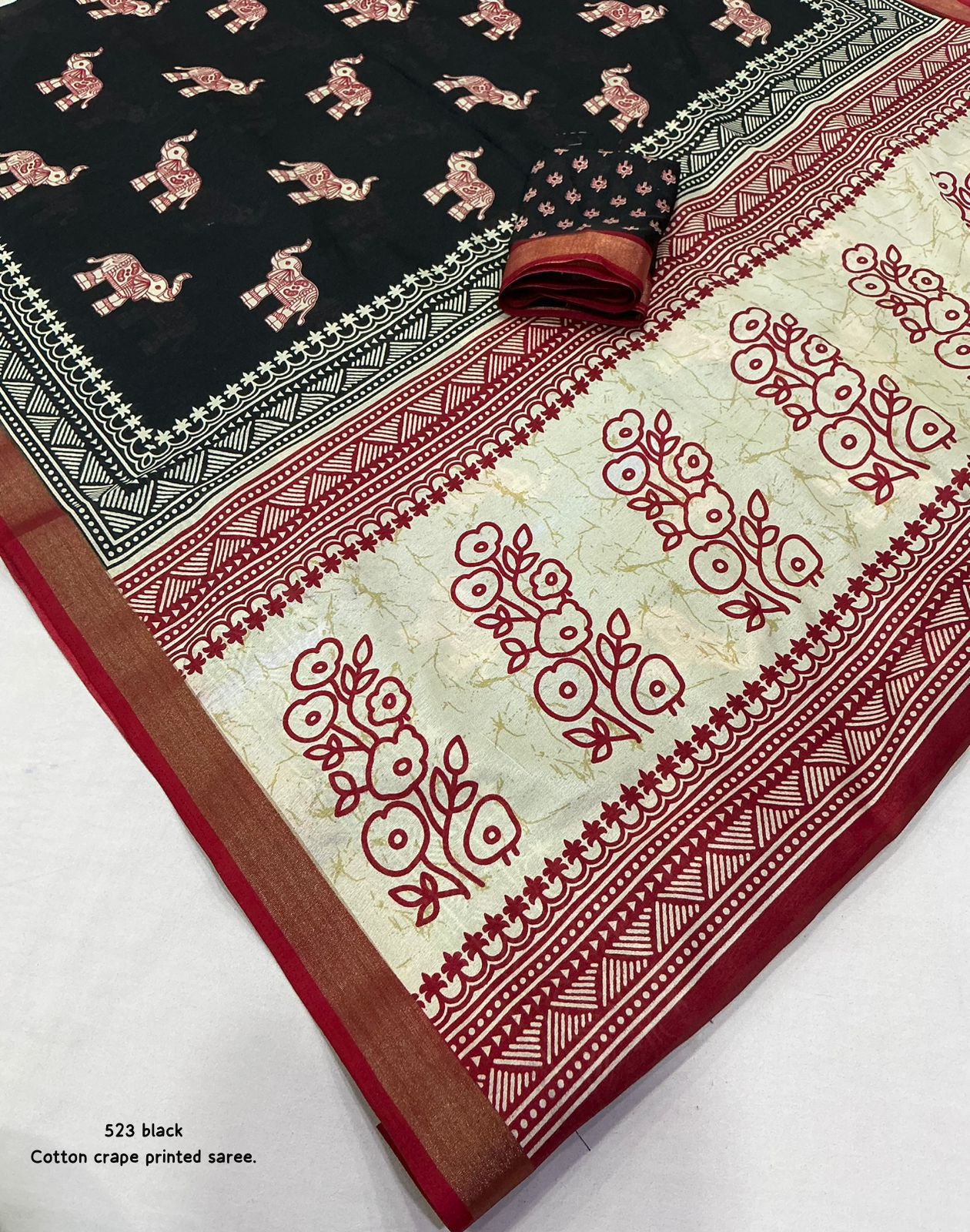 Kayatri New Soft cotton crape saree with zari pattu woven borde saree