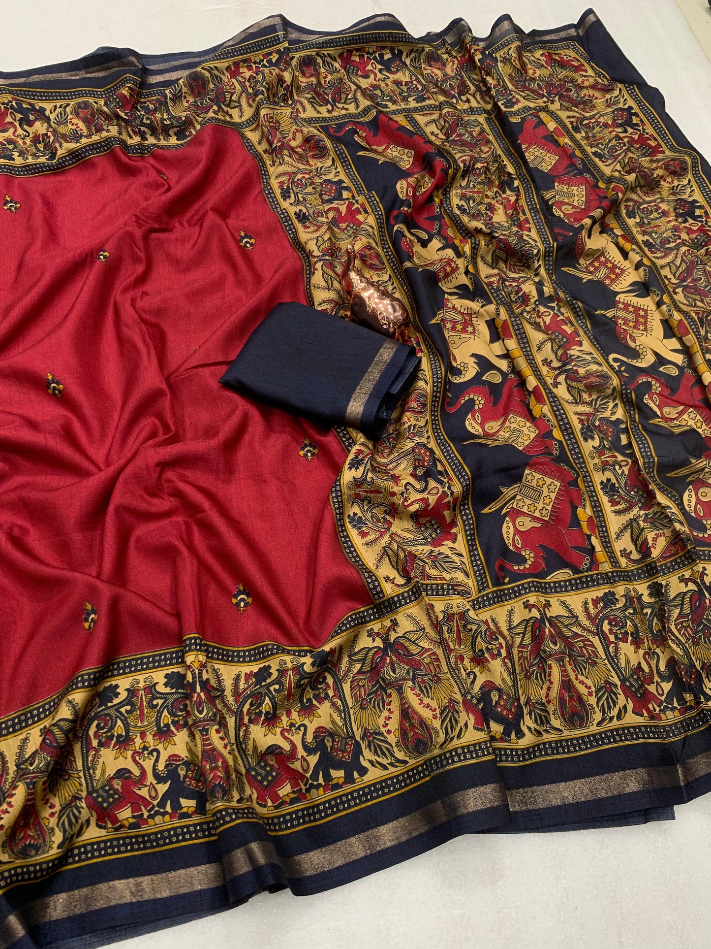 Kayatri New Pure soft Tusser Kashmiri printed saree with Rich Pallu & Fancy Golden Border Saree