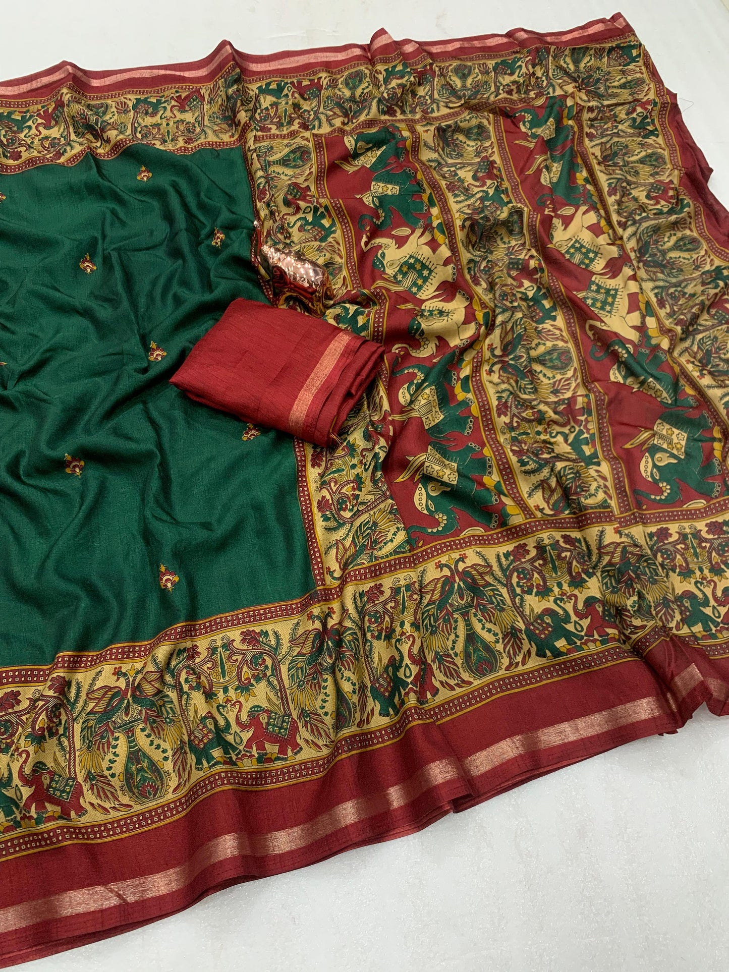 Kayatri New Pure soft Tusser Kashmiri printed saree with Rich Pallu & Fancy Golden Border Saree