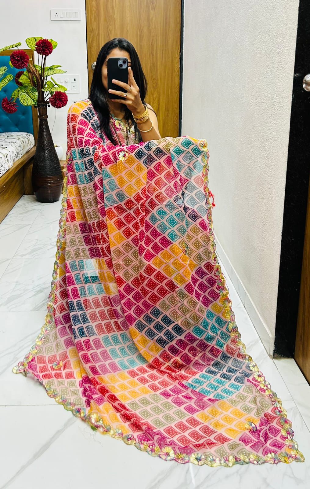 Kayatri New Pure fabric Gorgete SAREE Gota pati original Saree