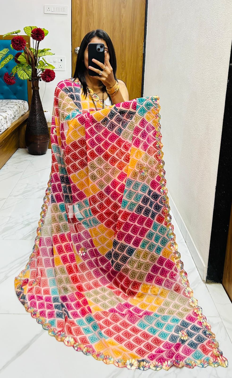 Kayatri New Pure fabric Gorgete SAREE Gota pati original Saree