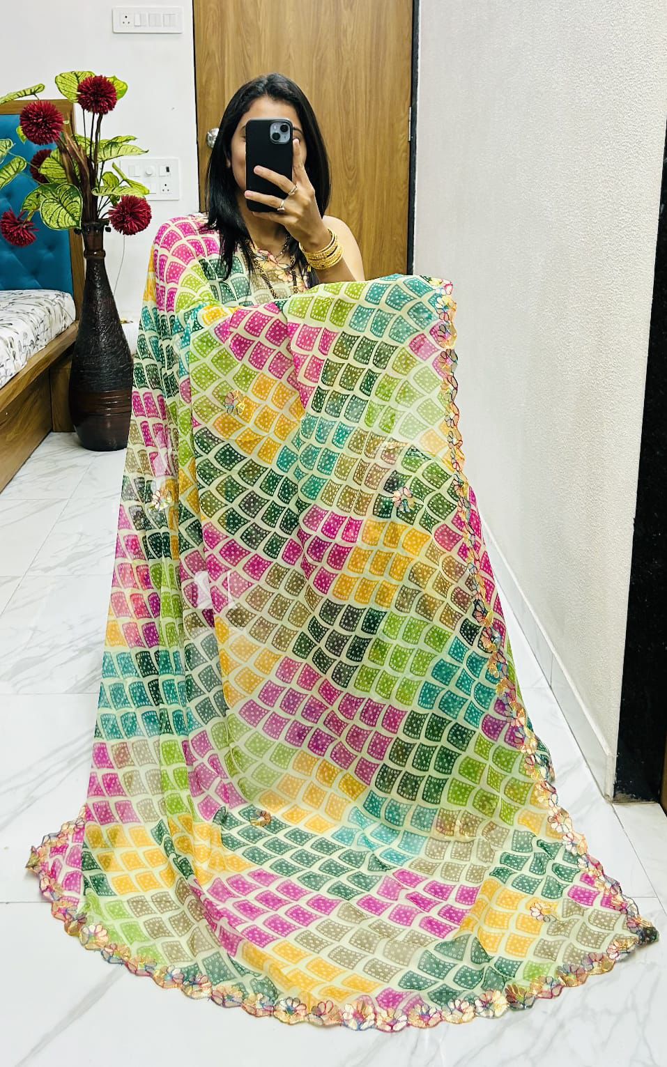 Kayatri New Pure fabric Gorgete SAREE Gota pati original Saree