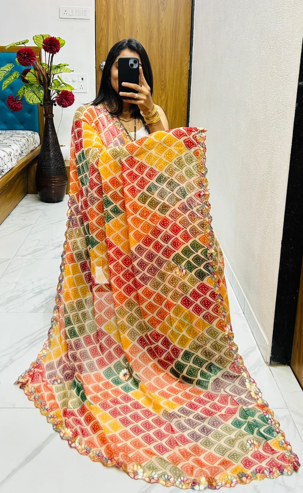 Kayatri New Pure fabric Gorgete SAREE Gota pati original Saree