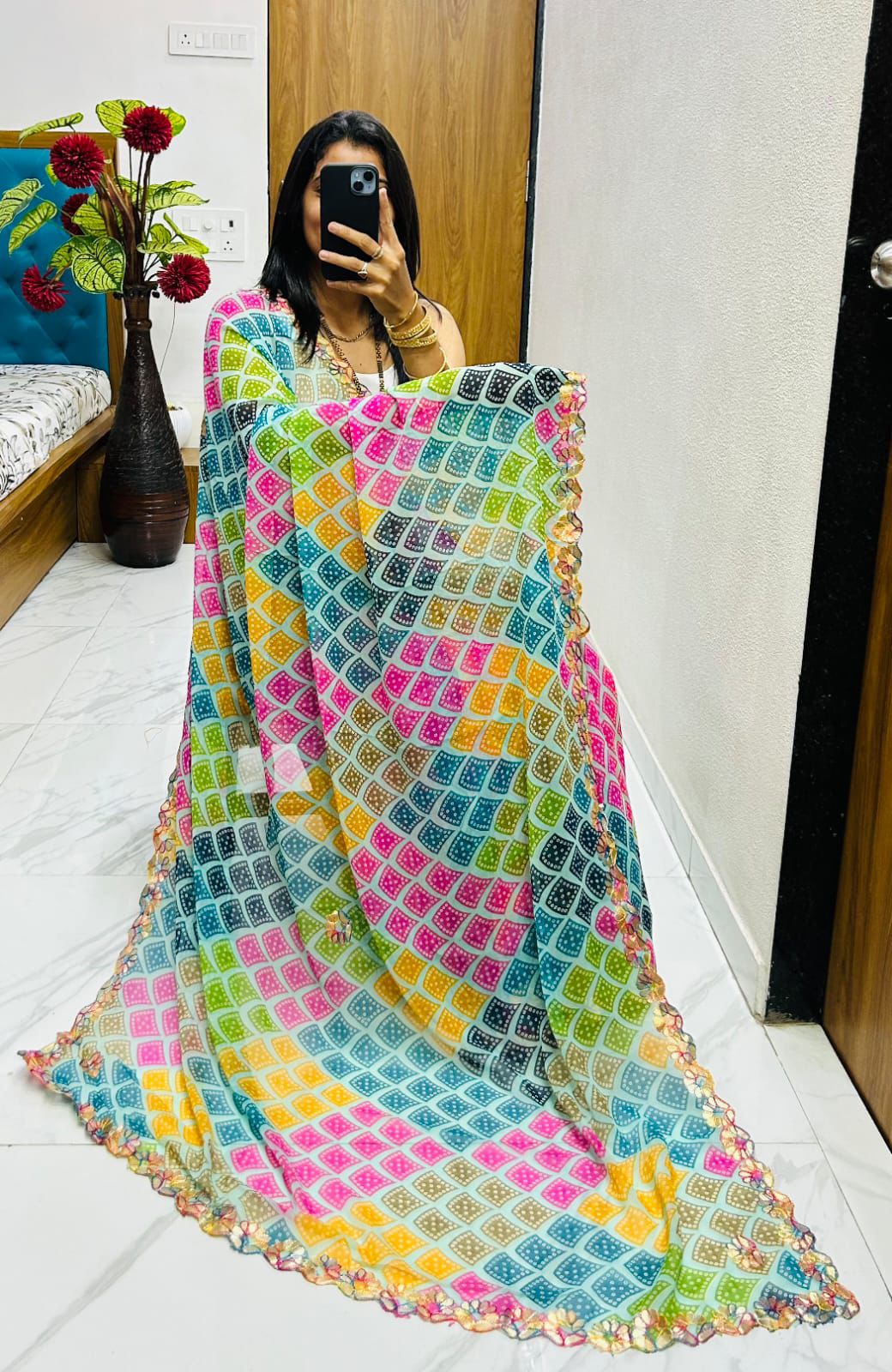 Kayatri New Pure fabric Gorgete SAREE Gota pati original Saree