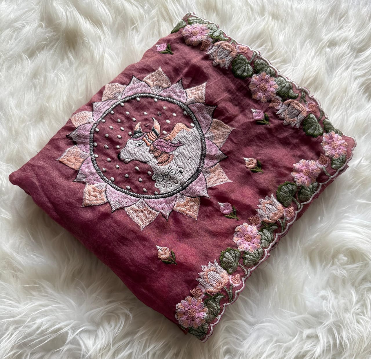 Kayatri New Pure Moss fabric Saree with premium floral embroidery all over the Saree
