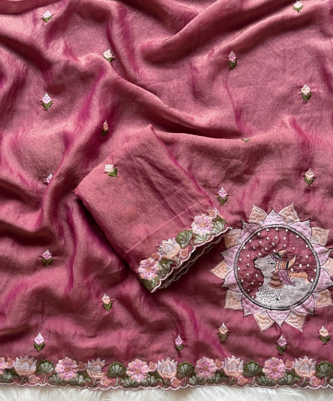 Kayatri New Pure Moss fabric Saree with premium floral embroidery all over the Saree