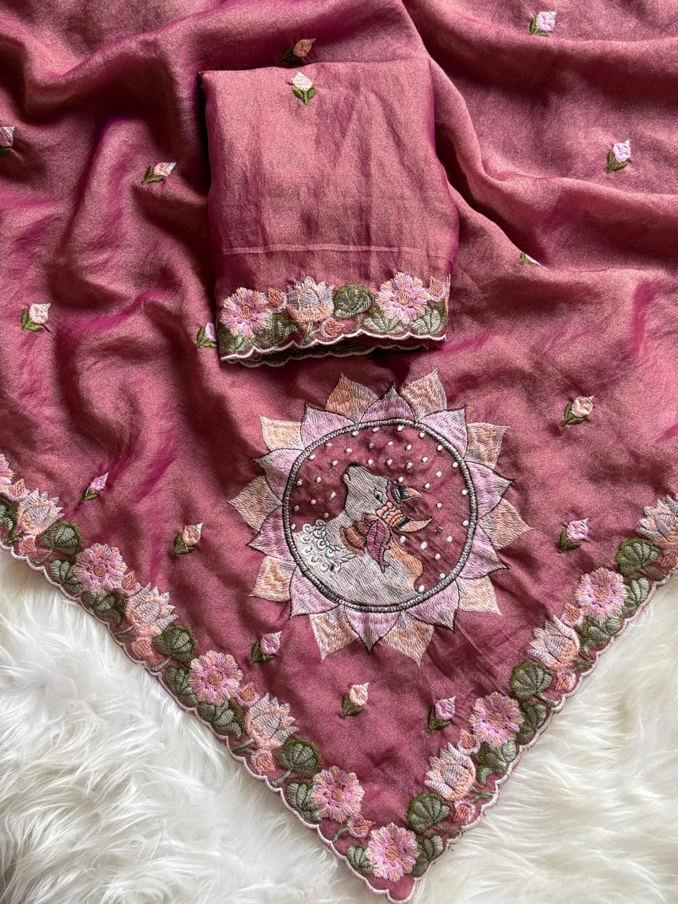 Kayatri New Pure Moss fabric Saree with premium floral embroidery all over the Saree