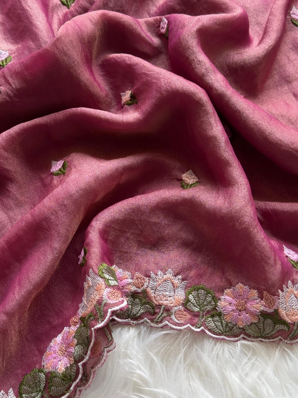 Kayatri New Pure Moss fabric Saree with premium floral embroidery all over the Saree