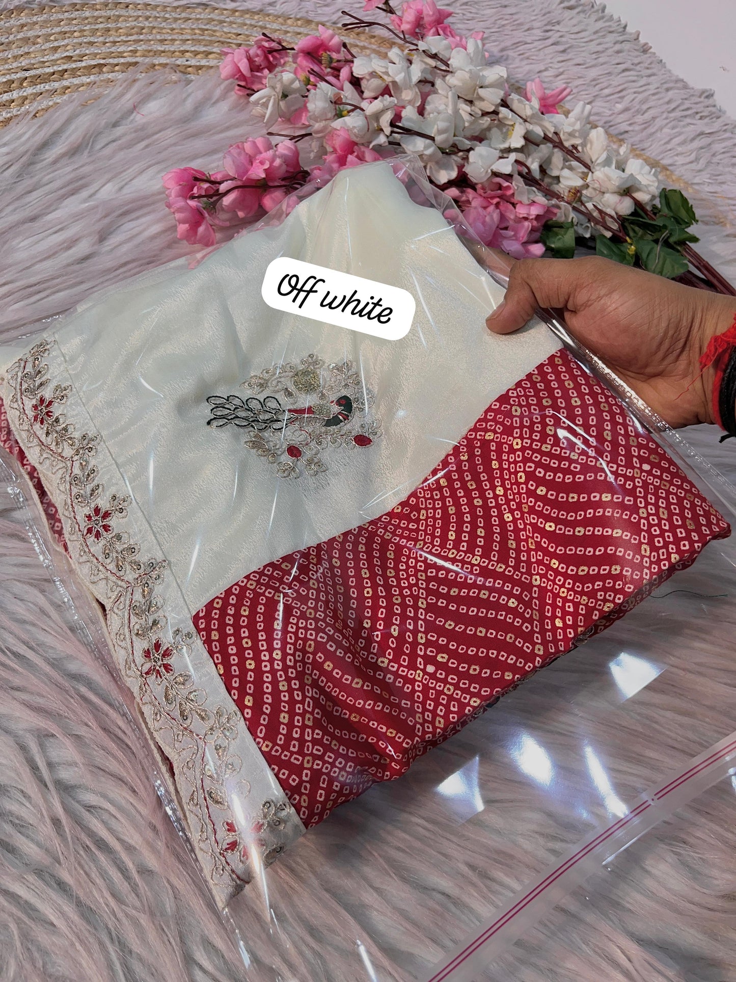 Kayatri New half pallu nd chinon with beautiful heavy coding multi with sequence work butta in whole saree