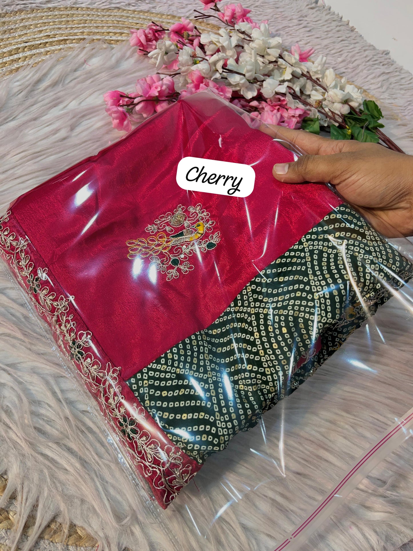 Kayatri New half pallu nd chinon with beautiful heavy coding multi with sequence work butta in whole saree