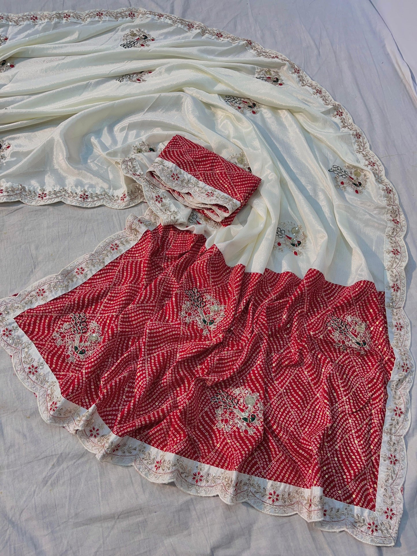 Kayatri New half pallu nd chinon with beautiful heavy coding multi with sequence work butta in whole saree