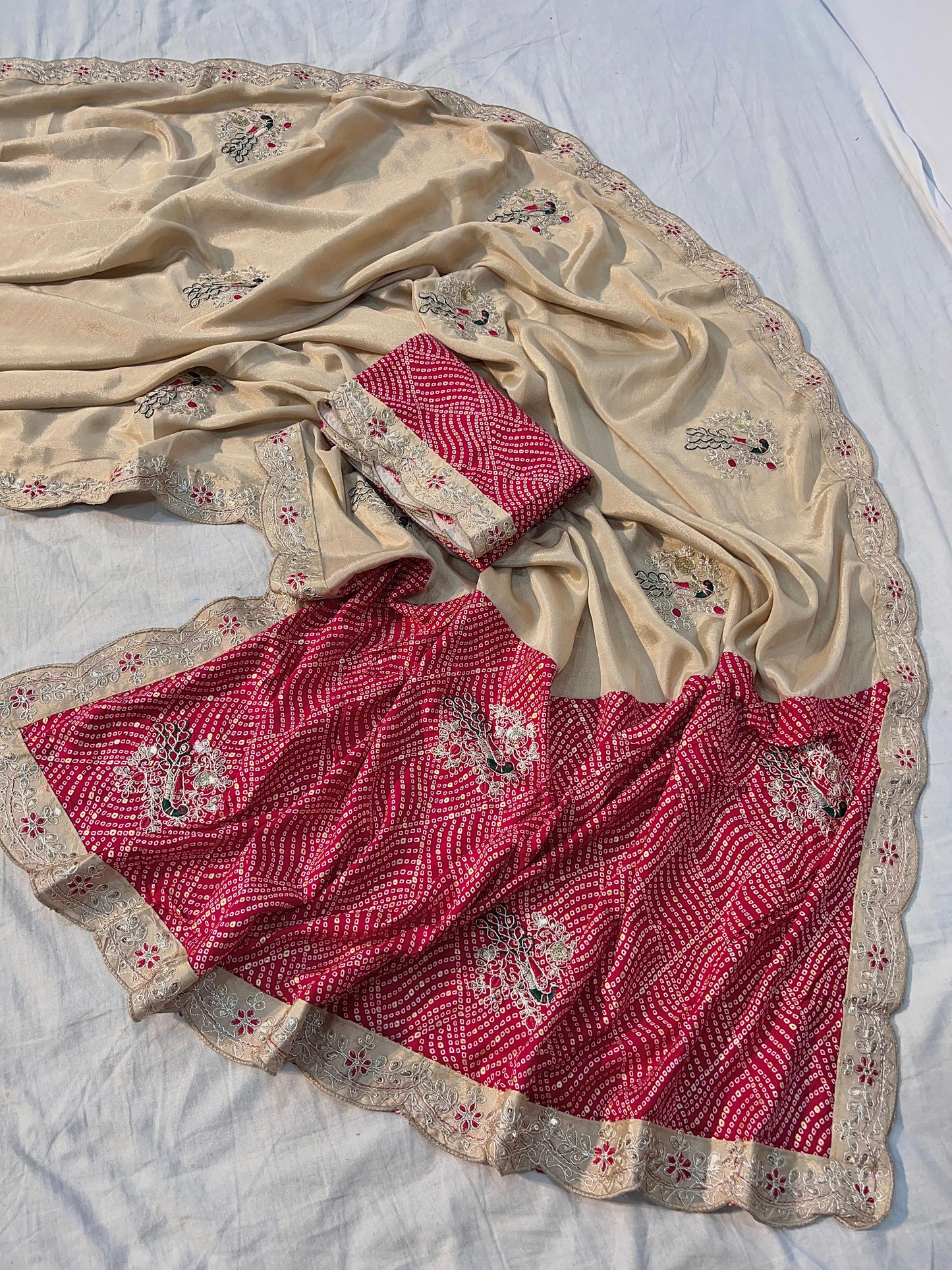 Kayatri New half pallu nd chinon with beautiful heavy coding multi with sequence work butta in whole saree