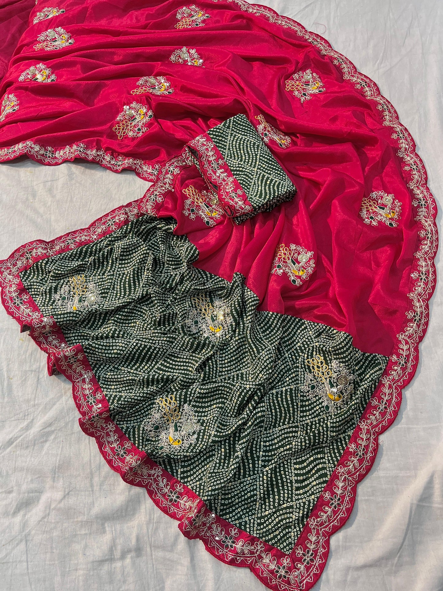 Kayatri New half pallu nd chinon with beautiful heavy coding multi with sequence work butta in whole saree