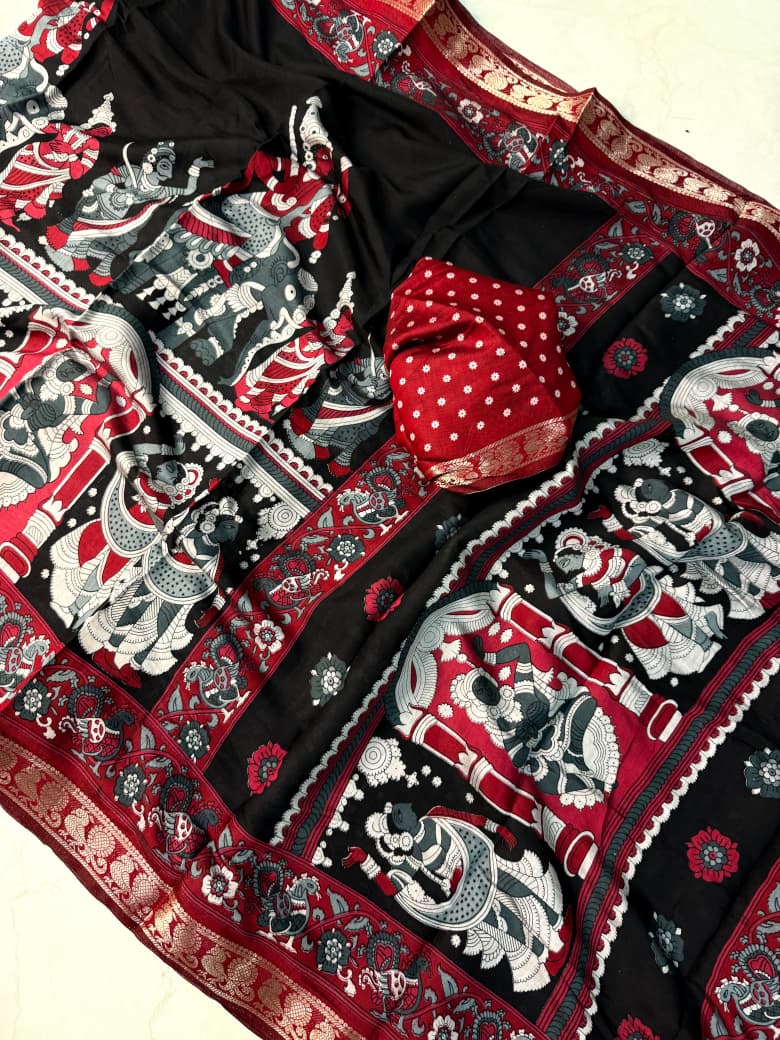 Kayatri New Soft Mangalagiri silk sarees with pen kalamkari design