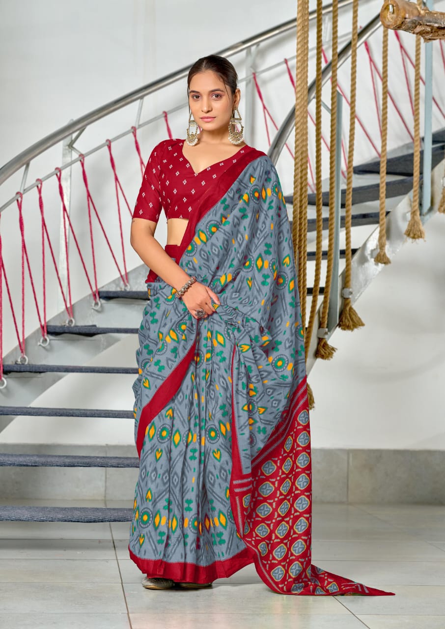 Kayatri New PURE MULMUL COTTON IKKAT HAND PRINT SAREES