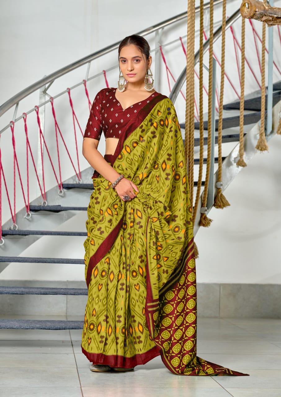 Kayatri New PURE MULMUL COTTON IKKAT HAND PRINT SAREES