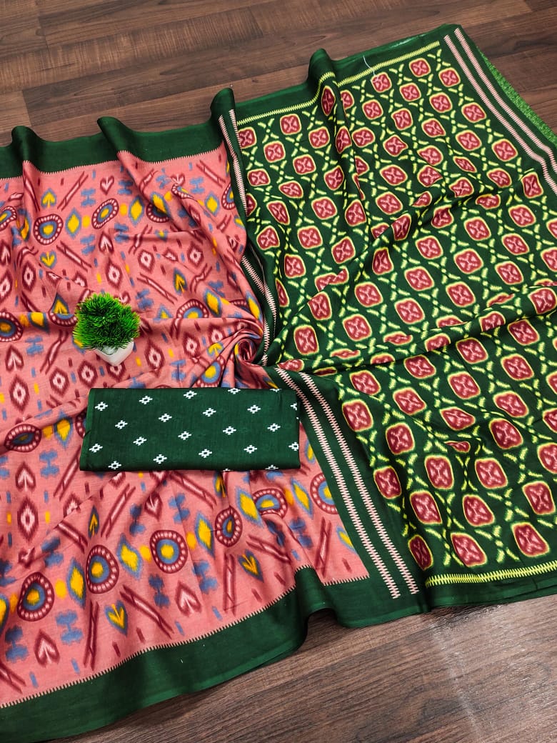 Kayatri New PURE MULMUL COTTON IKKAT HAND PRINT SAREES