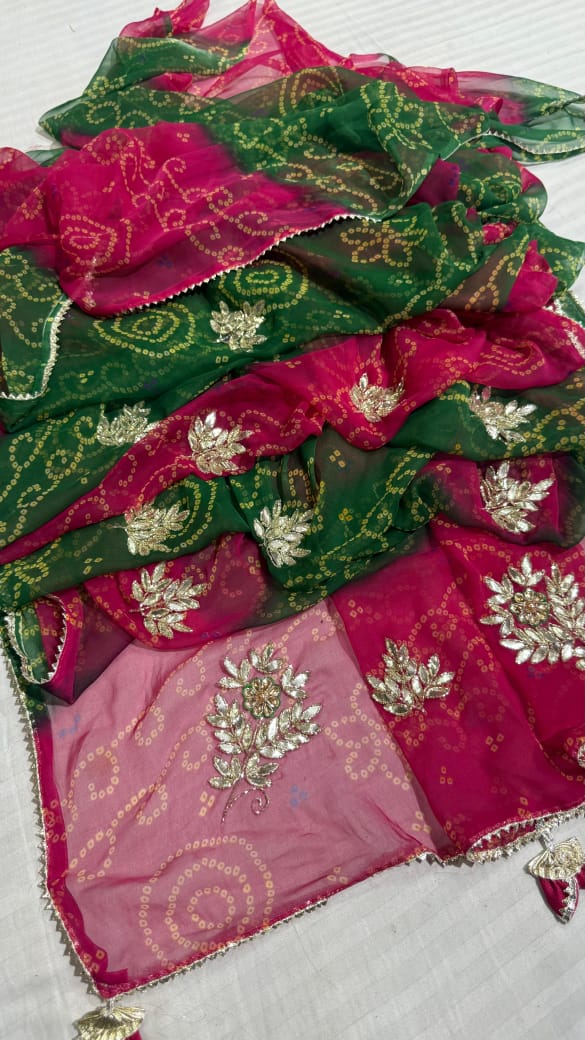 Kayatri New Beautiful georgette sarees with very beautiful bandhej print hand gota work all over bute
