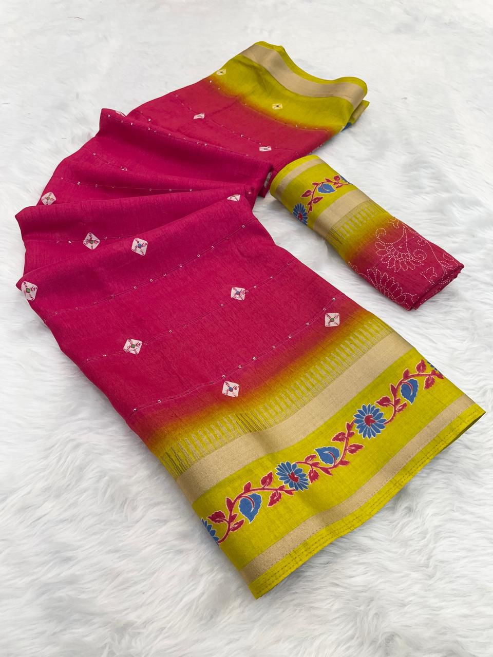 Kayatri New trending bentex zari woven and satin feel border and all over crochet work and zari weaving stripes and HD bandhe