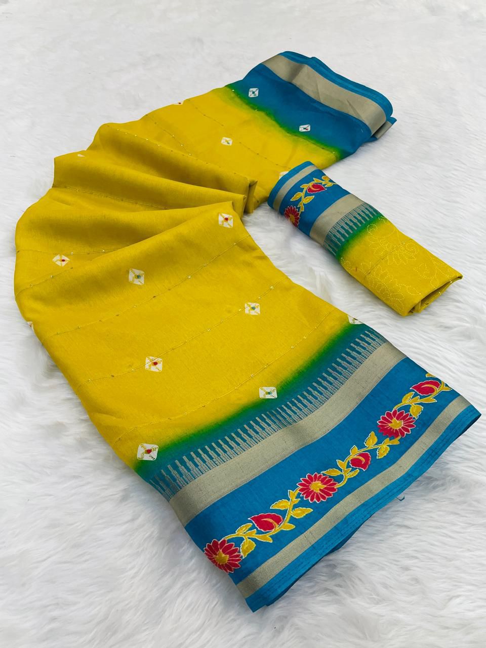 Kayatri New trending bentex zari woven and satin feel border and all over crochet work and zari weaving stripes and HD bandhe