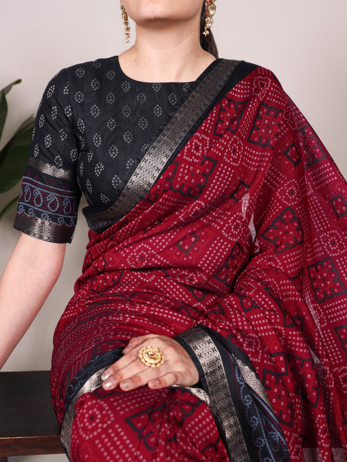 Kayatri New polyester viscose Chanderi, styled in Bandhej beauty saree