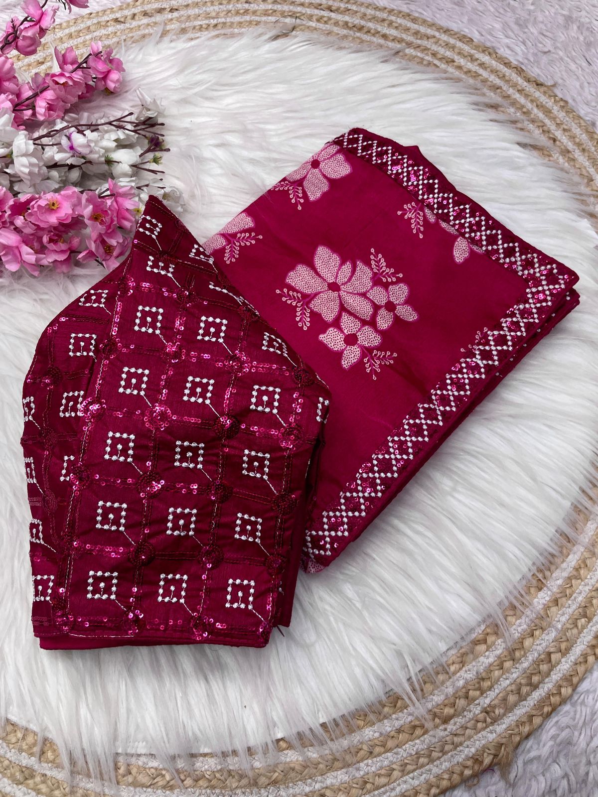 Kayatri New Pure NATURAL Chinon silk saree with elegant print design on all over the saree