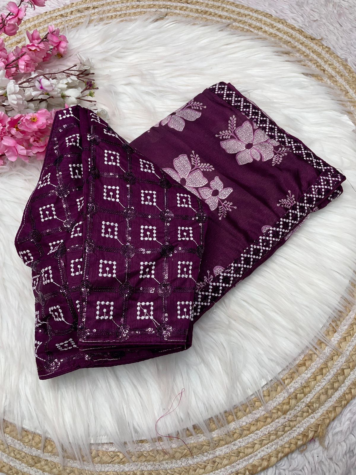 Kayatri New Pure NATURAL Chinon silk saree with elegant print design on all over the saree