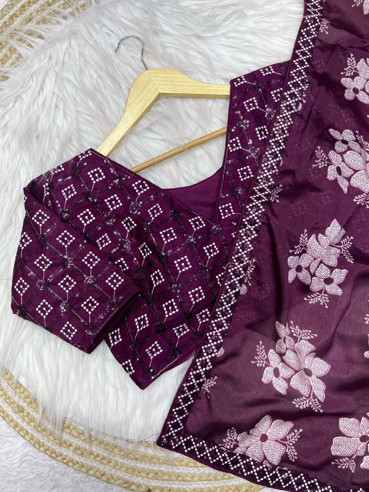 Kayatri New Pure NATURAL Chinon silk saree with elegant print design on all over the saree