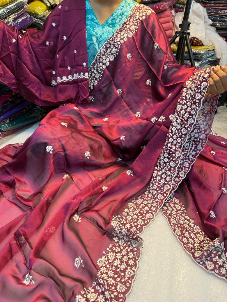 Kayatri New Pure soft Rangoli saree with white therd embroidery work saree c pallu with running embroidery blouse