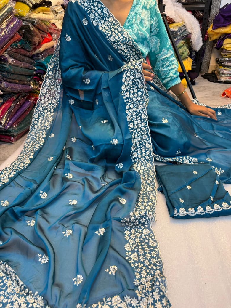Kayatri New Pure soft Rangoli saree with white therd embroidery work saree c pallu with running embroidery blouse