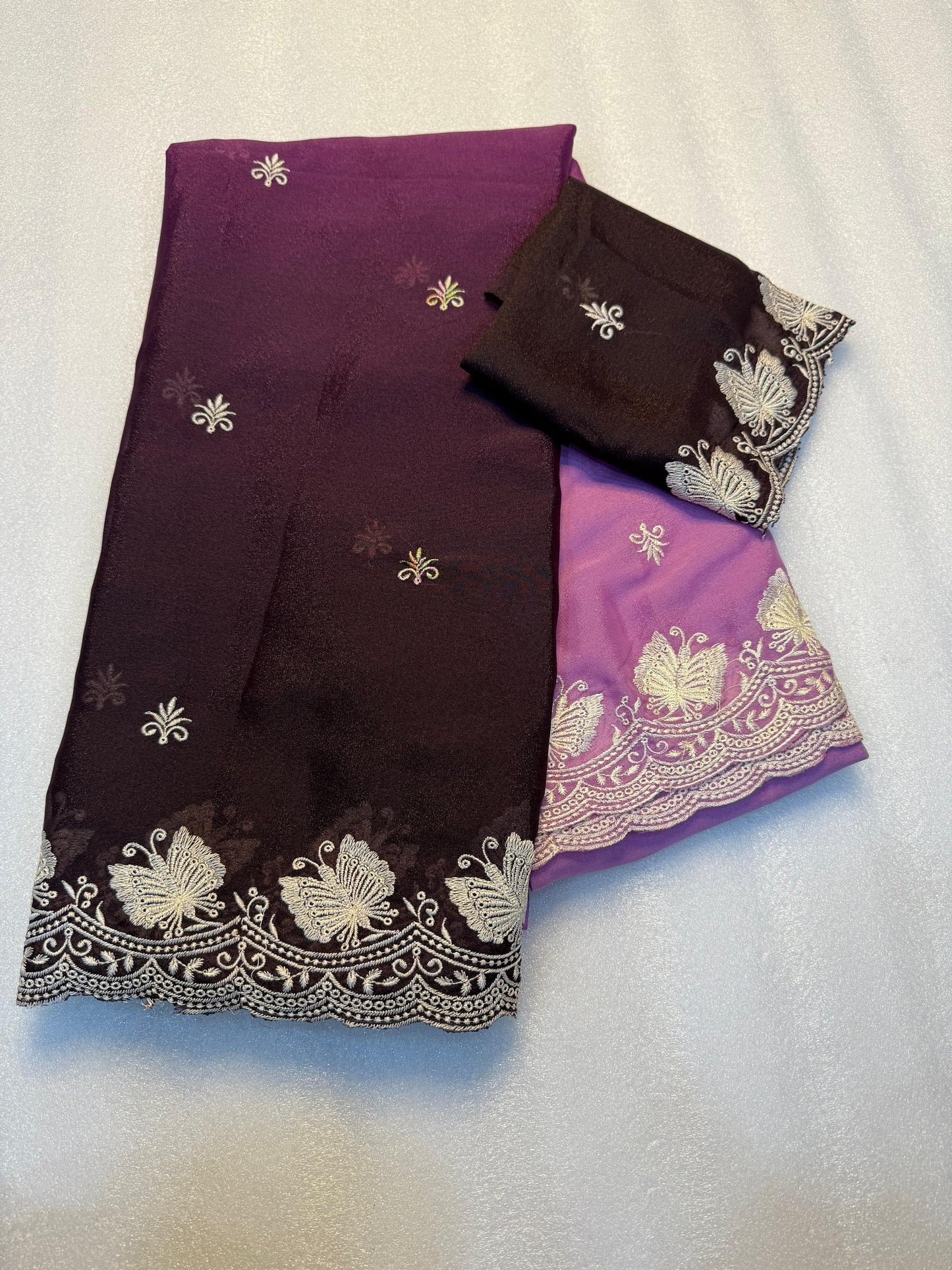 Kayatri New Partywear Soft peddling crunchy saree with beautiful embroidery white thread work design