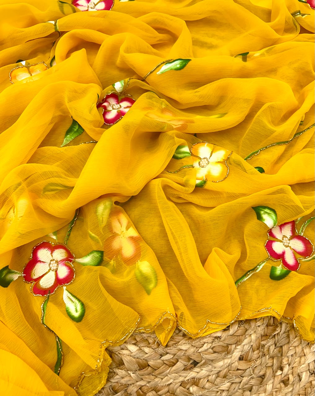Kayatri New Soft pure Siffon handwork Light weight sarees