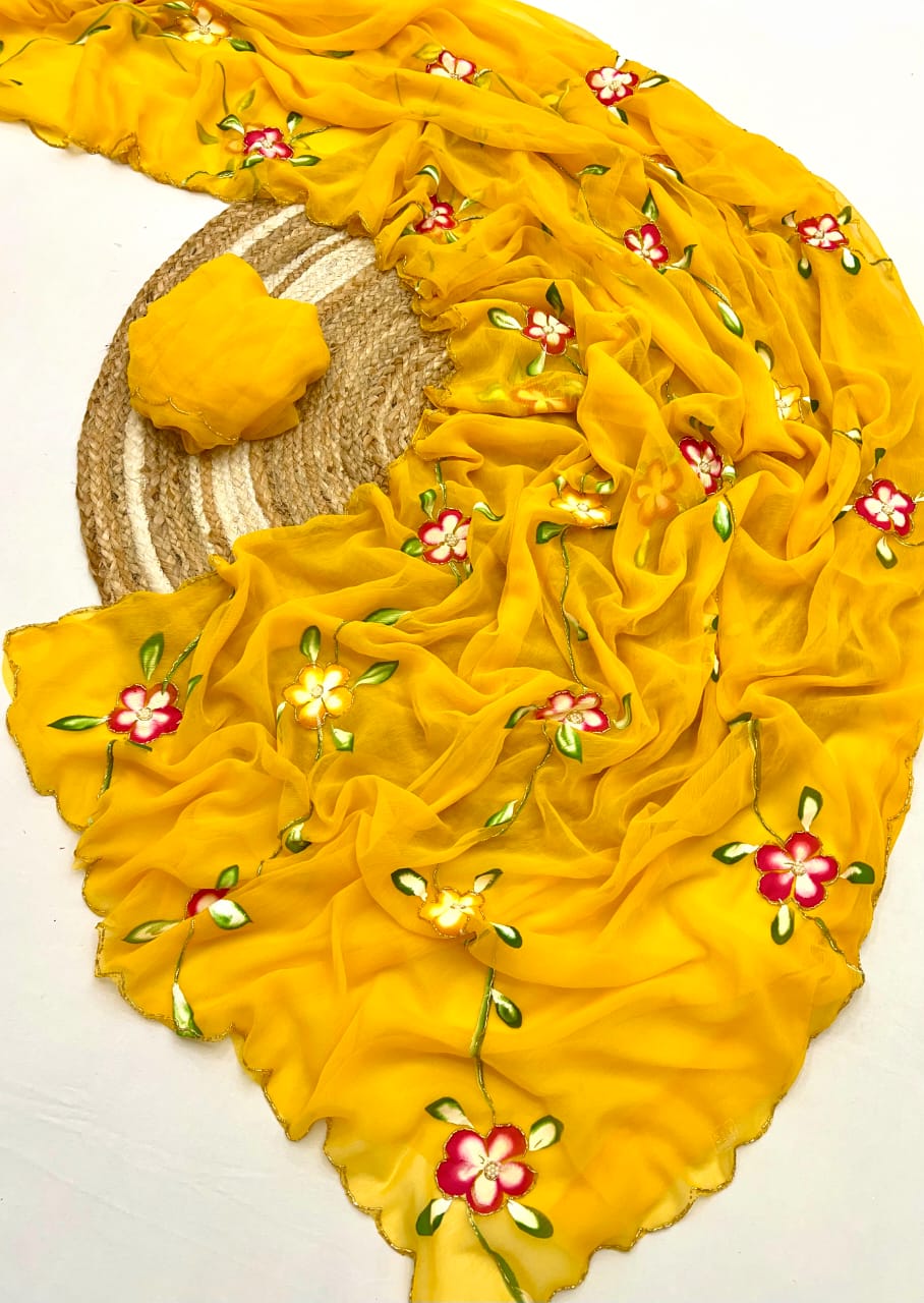 Kayatri New Soft pure Siffon handwork Light weight sarees