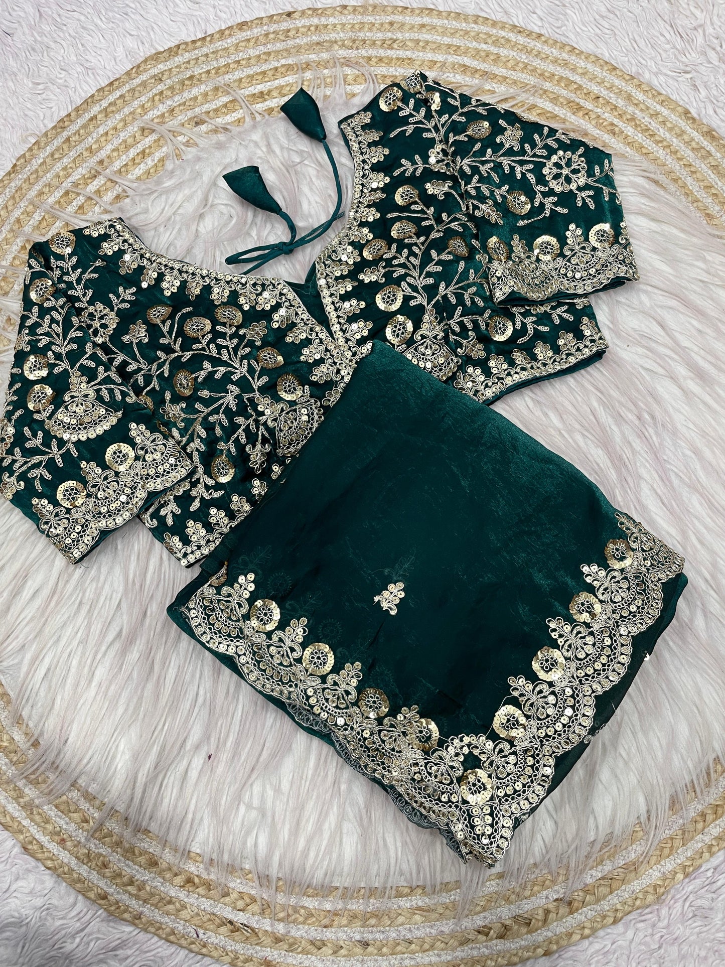 Kayatri New Fendy Satin Silk Sequins with Jari Dori Embroidery work with Cutwork Border Sequins Butti in Pallu with Body Parts.