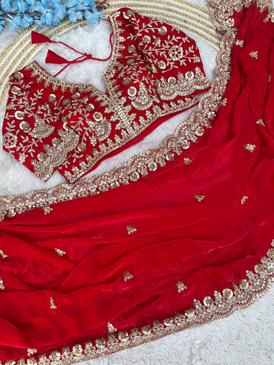 Kayatri New Fendy Satin Silk Sequins with Jari Dori Embroidery work with Cutwork Border Sequins Butti in Pallu with Body Parts.