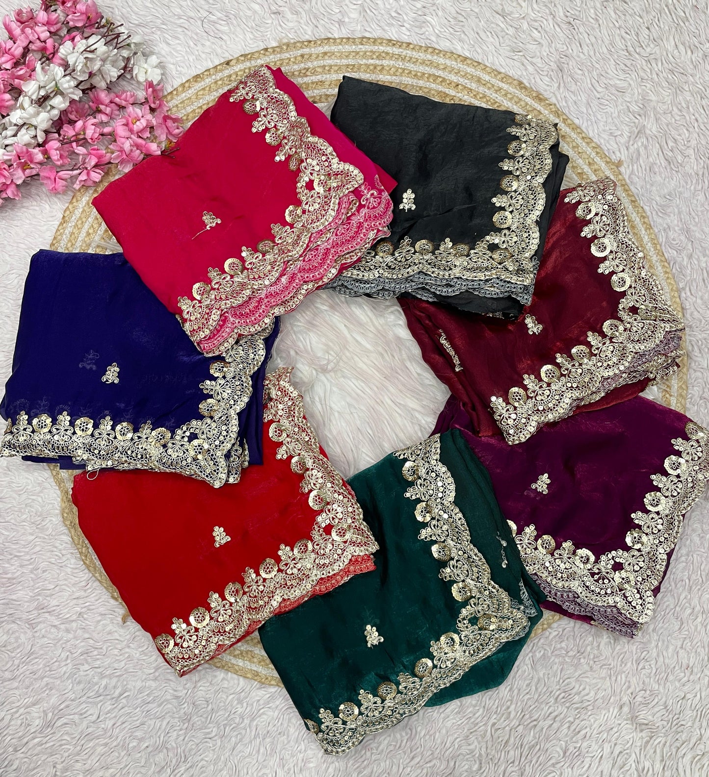 Kayatri New Fendy Satin Silk Sequins with Jari Dori Embroidery work with Cutwork Border Sequins Butti in Pallu with Body Parts.