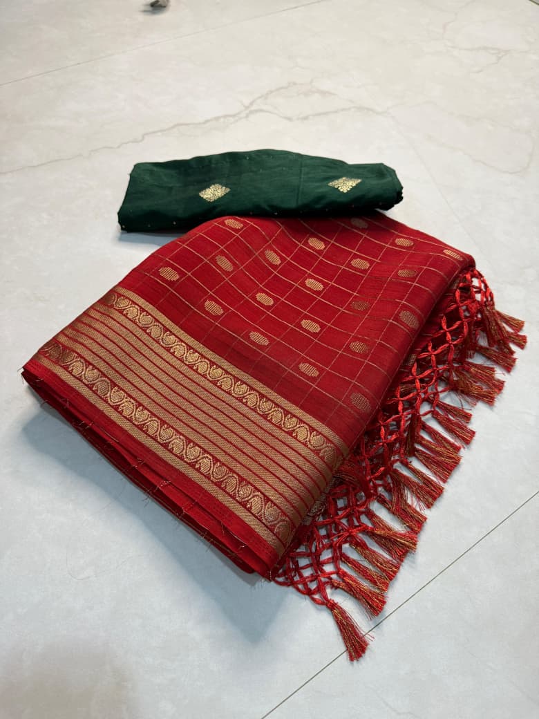 Kayatri New PURE SOFT AND SMOOTH GORGET SILK WITH VIEWING JARI BUTTA ALL OVER IN SAREE