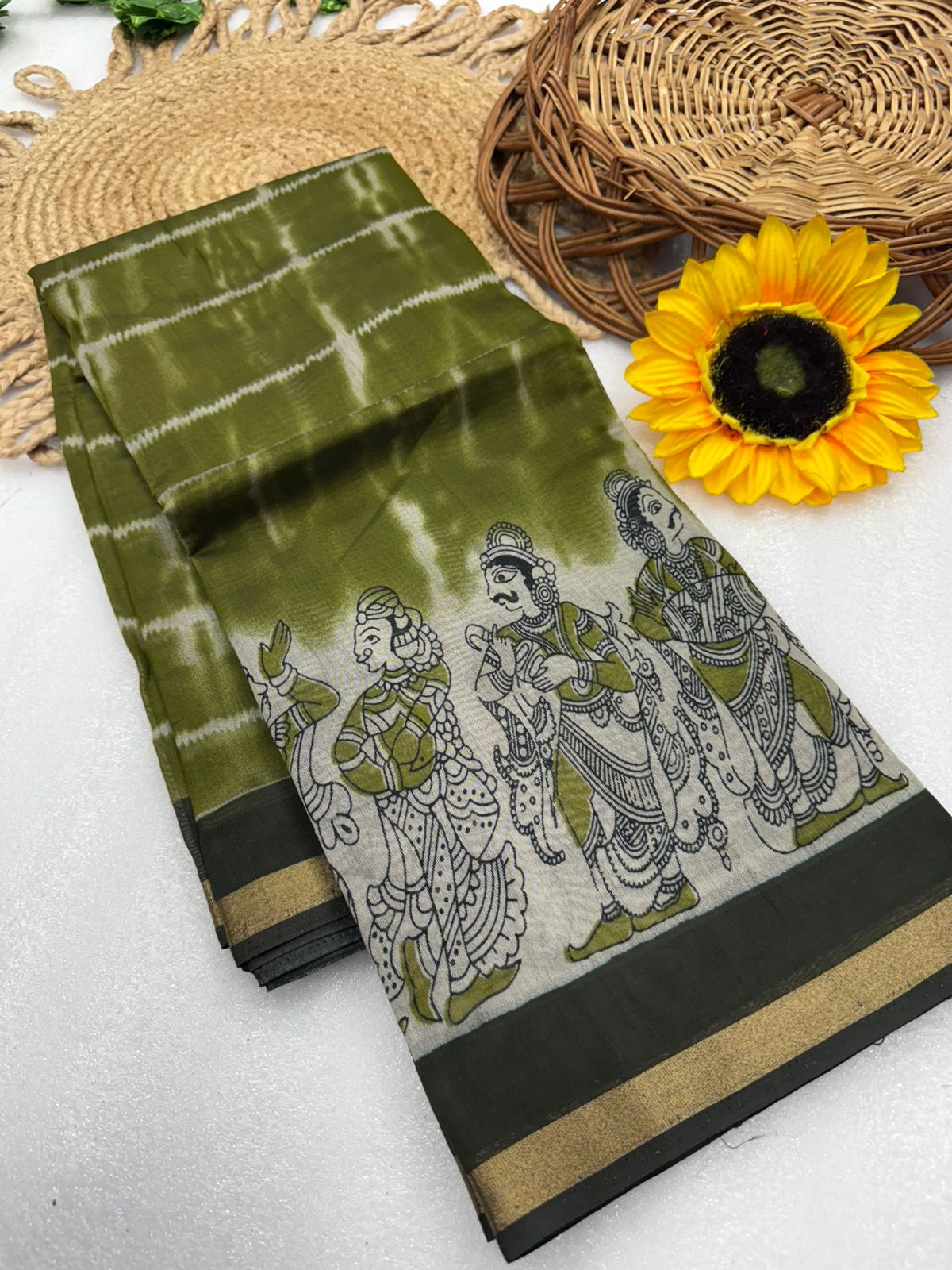 Kayatri New Soft Mul PV Cotton with Designer Kalamkari print & Zari border Saree