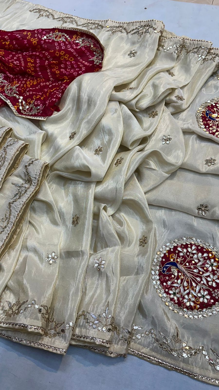 Kayatri New Fabric pure cosmos silk saree with beautiful hand gotta patti peacock work Saree