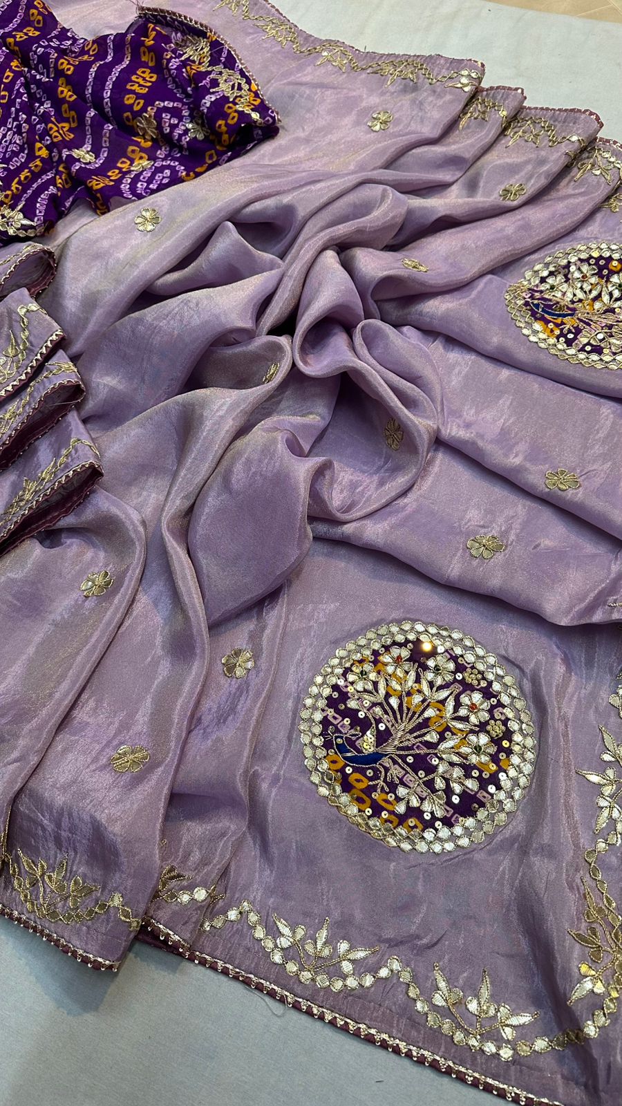 Kayatri New Fabric pure cosmos silk saree with beautiful hand gotta patti peacock work Saree