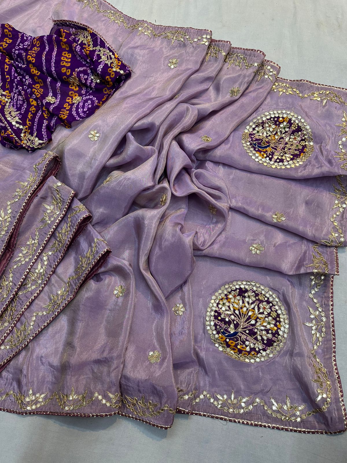 Kayatri New Fabric pure cosmos silk saree with beautiful hand gotta patti peacock work Saree
