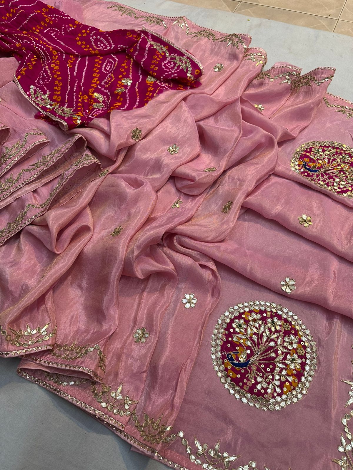 Kayatri New Fabric pure cosmos silk saree with beautiful hand gotta patti peacock work Saree