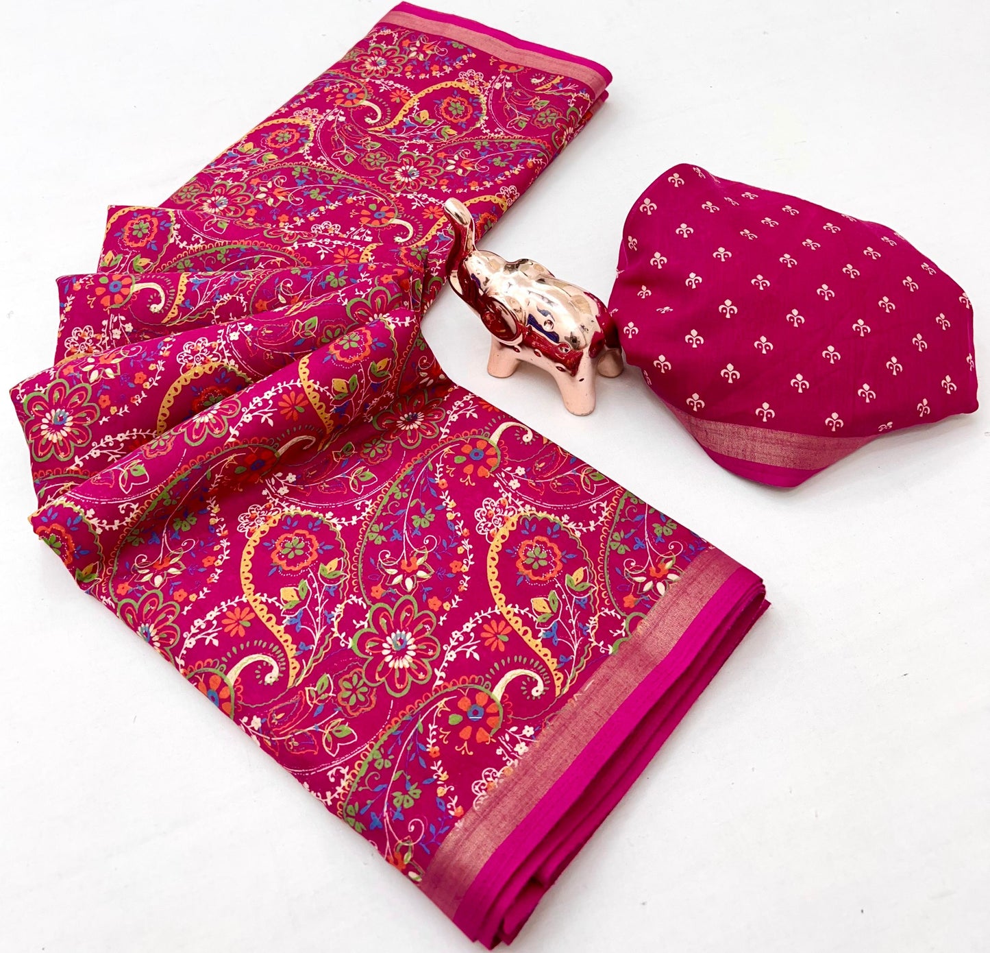 Kayatri New Heavy mul base cotton silk saree with beautiful bandhani printed and golden zari patti border Saree