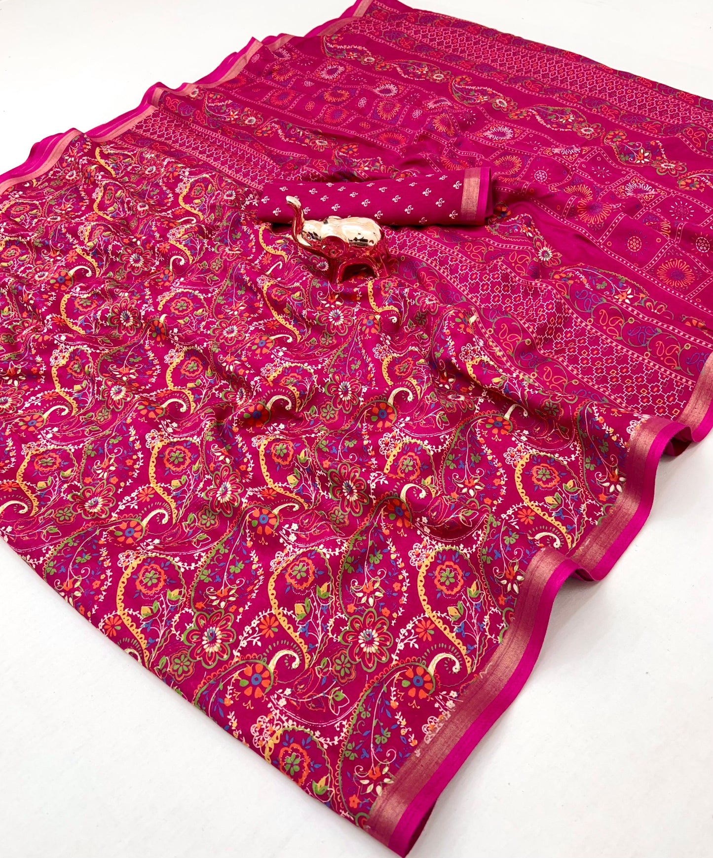 Kayatri New Heavy mul base cotton silk saree with beautiful bandhani printed and golden zari patti border Saree