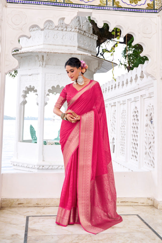 Kayatri New Draped in Chinon charm Self Printed With Zari Weaving Work Saree