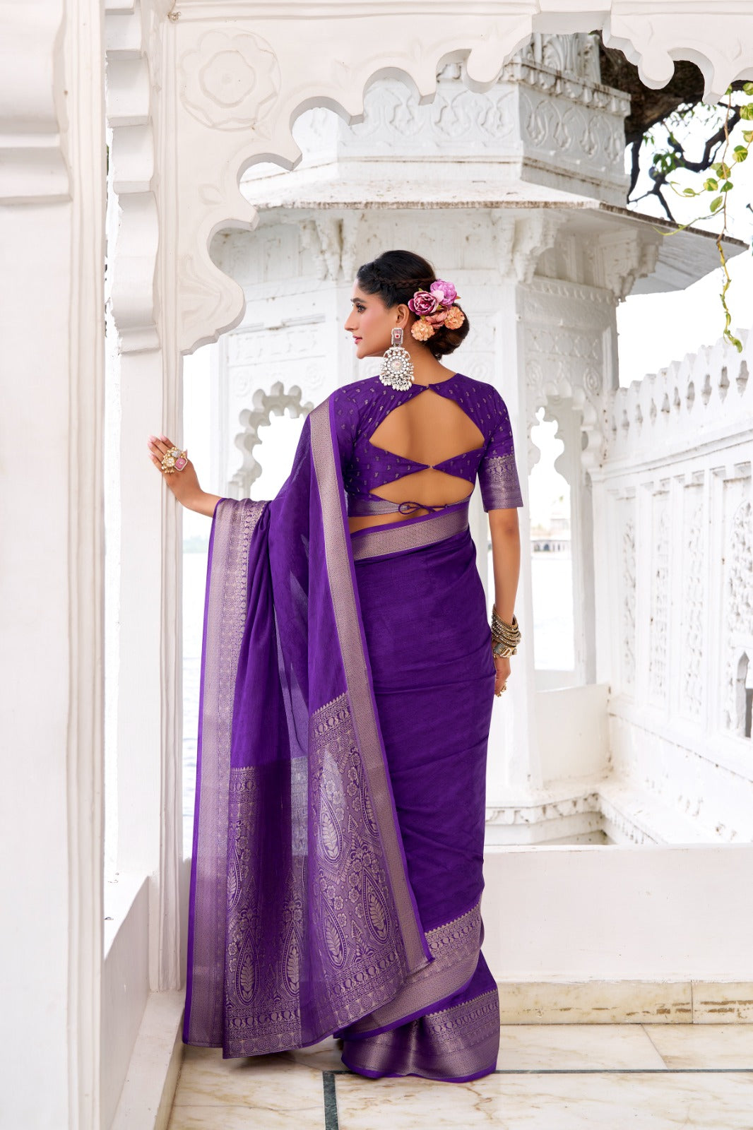 Kayatri New Draped in Chinon charm Self Printed With Zari Weaving Work Saree