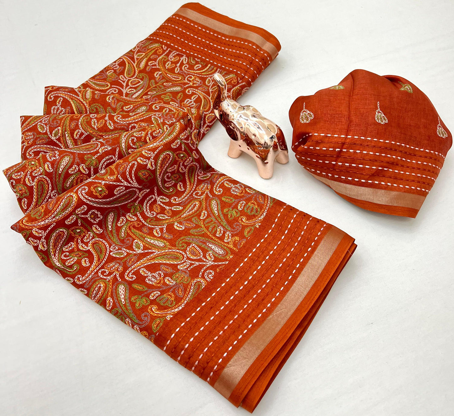 Kayatri New Perfect printed saree with finest katha thread work Fabric cotton crape Saree