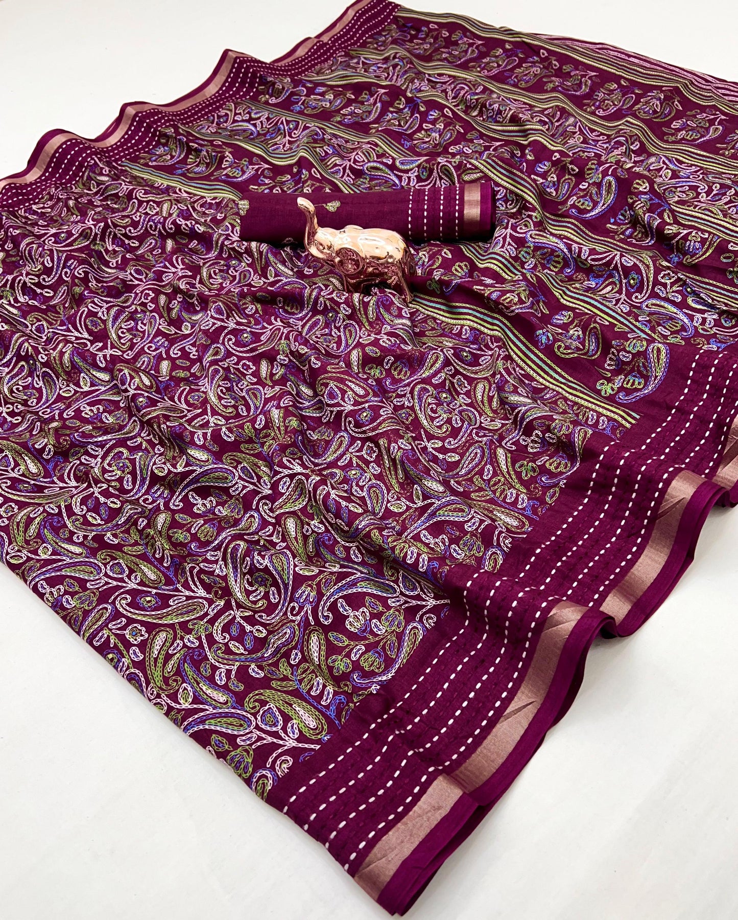 Kayatri New Perfect printed saree with finest katha thread work Fabric cotton crape Saree
