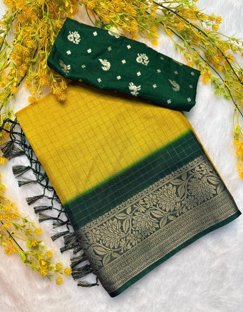 Kayatri New dola chex and jari saree with tussle on pallu Saree