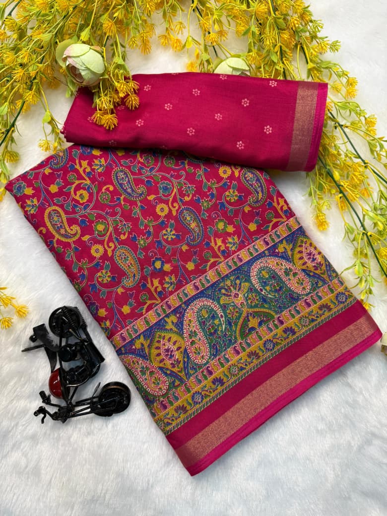 Kayatri New super mul mul cotton bandhej flower saree with super qalamqari pallu on saree